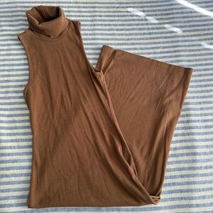 Zara ribbed sleeveless turtleneck midi dress, Camel, sz S